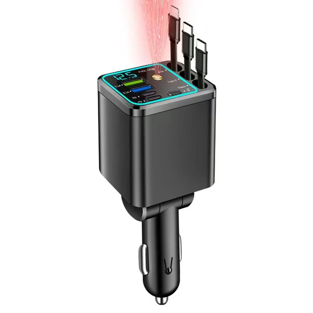 Cargador de Coche Retráctil 120W USB-C – Carga Rápida Universal