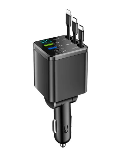 Cargador de Coche Retráctil 5 en 1 USB-C PD 150W con Pantalla Digital – Carga Rápida Inteligente