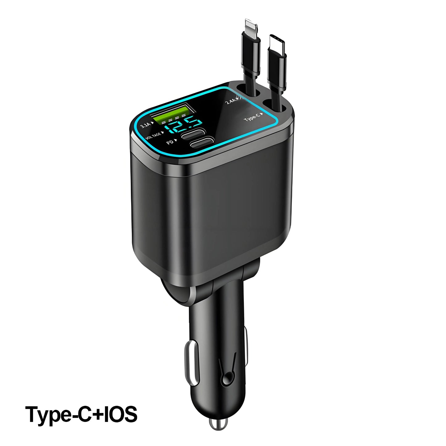 Cargador de Coche Retráctil 120W USB-C – Carga Rápida Universal
