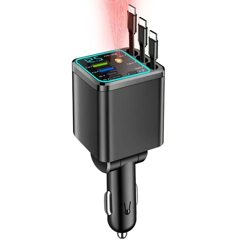 Cargador de Coche Retráctil 120W USB-C – Carga Rápida Universal